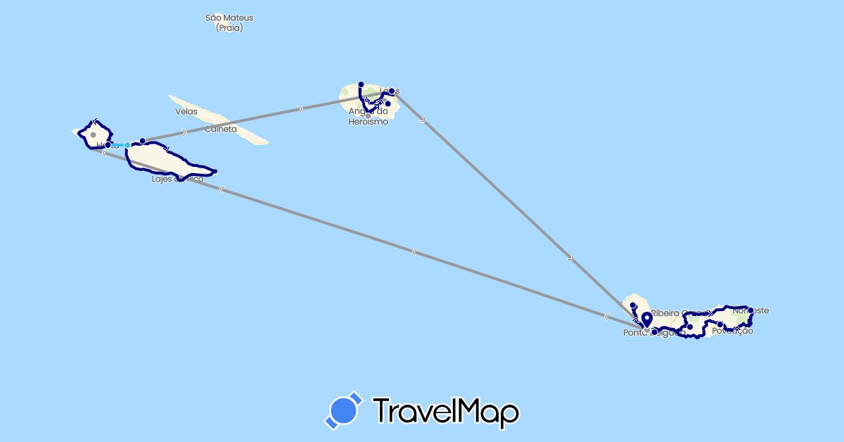 TravelMap itinerary: driving, plane, boat in Portugal (Europe)